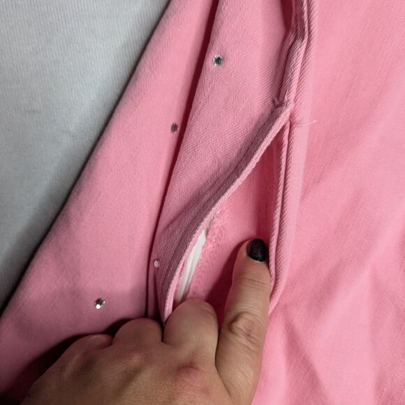 Vtg Y2K Quacker Factory Pink Rhinestone Embellished Cotton Denim Jacket S - Picture 4 of 5